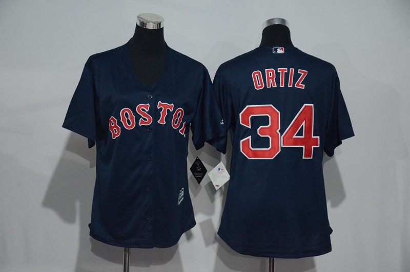 Womens 2017 MLB Boston Red Sox #34 Ortiz Blue Jerseys->women mlb jersey->Women Jersey